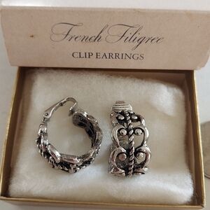 Avon Silver Filigree Clip Earrings